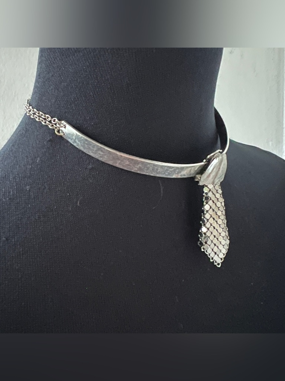 Vintage Chainmail Silver Mesh Torque Choker Necklace Multi Strand Chain Collar - Picture 6 of 9
